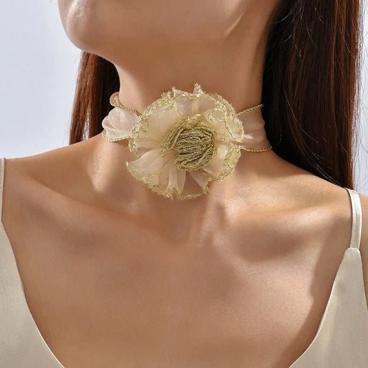 3D Flower Lace Choker – Transparent Mesh Clavicle Necklace
