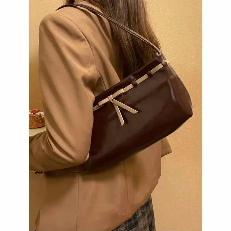Cute Bowknot PU Leather Shoulder Bag – Small Sweet Style Handbag for Women