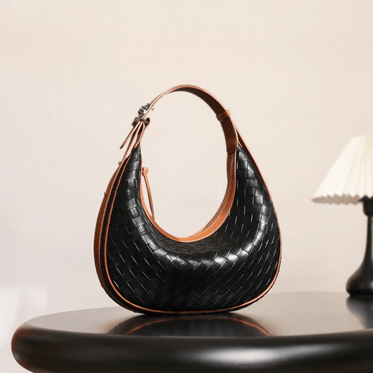 Genuine Leather Woven Crossbody Bag – Chic Dumpling Shape