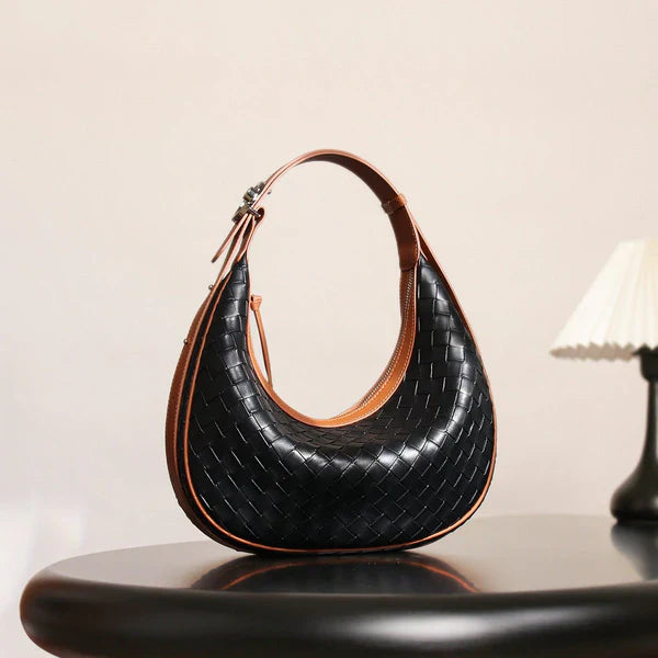 Genuine Leather Woven Crossbody Bag – Chic Dumpling Shape
