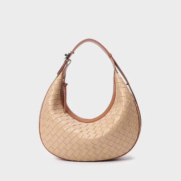 Genuine Leather Woven Crossbody Bag – Chic Dumpling Shape
