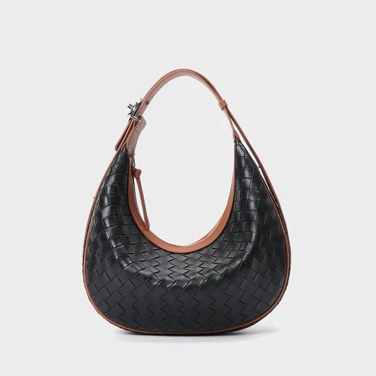 Genuine Leather Woven Crossbody Bag – Chic Dumpling Shape