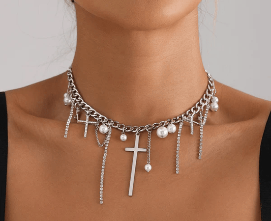 Diamond Cross Tassel Clavicle Chain – Women's Fashion Necklace