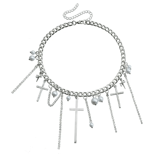Diamond Cross Tassel Clavicle Chain – Women's Fashion Necklace
