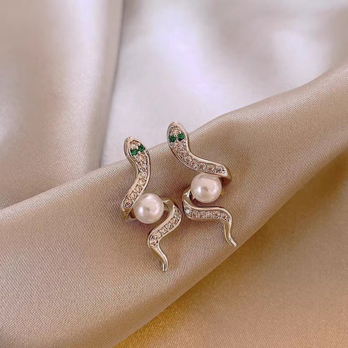 Exquisite Full Rhinestone Zircon Simulated Snake Earrings