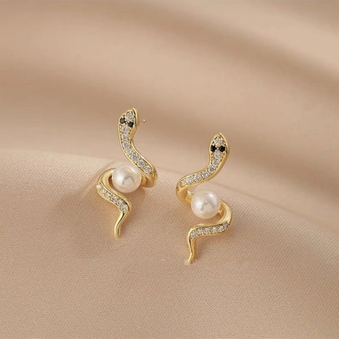 Exquisite Full Rhinestone Zircon Simulated Snake Earrings