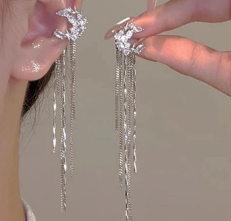 Fashion Elegant Zircon Star & Moon Tassel Non-Piercing Ear Clips
