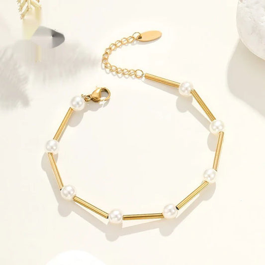 French Retro Artificial Pearl Bracelet – 14K Gold Plated Stainless Steel
