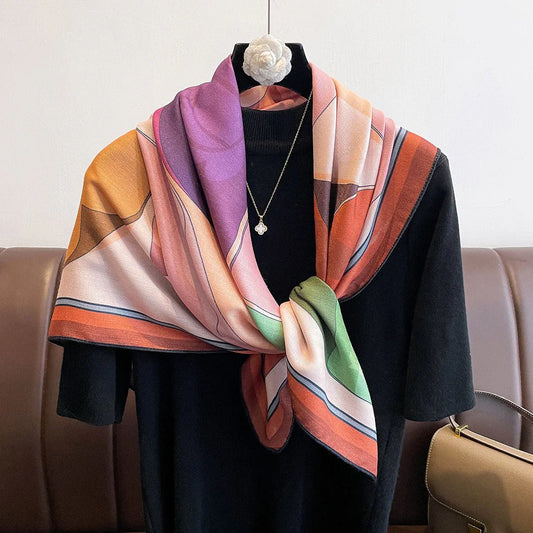 Double-Sided Color Contrast Square Scarf – 90×90cm Dual-Use Kerchief