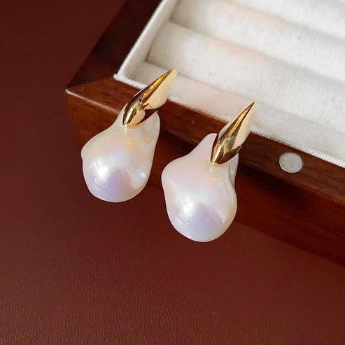 Real Gold Electroplated Silver Needle Artificial Pearl Earrings – Irregular Design