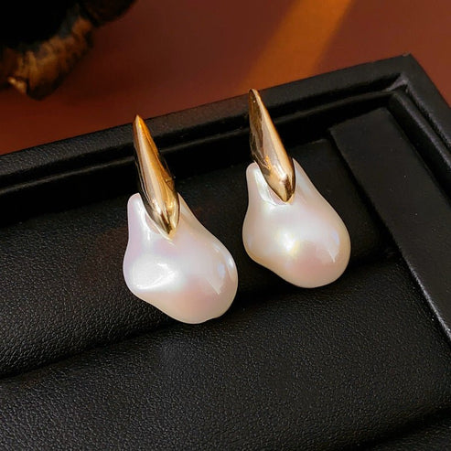 Real Gold Electroplated Silver Needle Artificial Pearl Earrings – Irregular Design