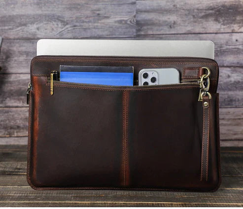 Retro Crazy Horse Leather Laptop Bag – Zipper Closure