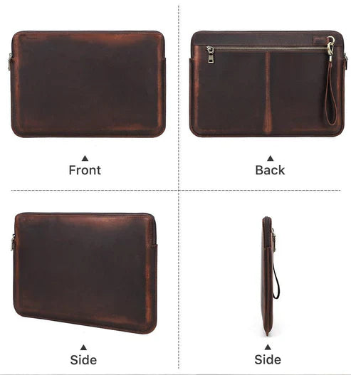 Retro Crazy Horse Leather Laptop Bag – Zipper Closure