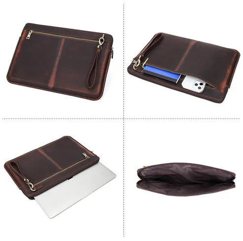 Retro Crazy Horse Leather Laptop Bag – Zipper Closure