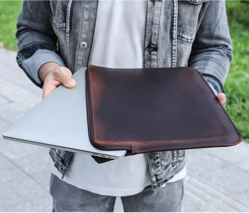 Retro Crazy Horse Leather Laptop Bag – Zipper Closure