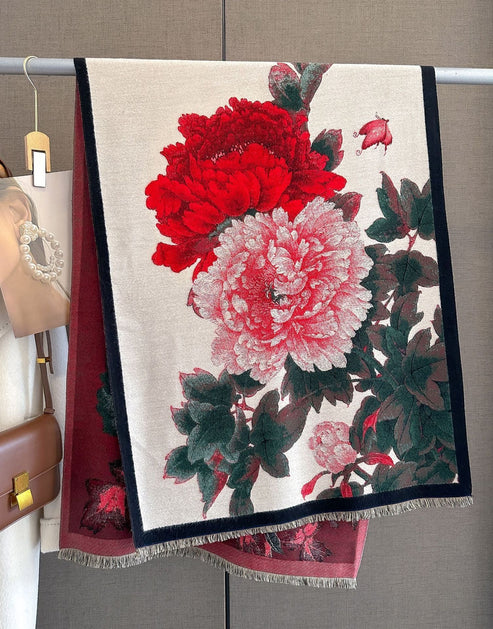 Retro Floral Artificial Cashmere Scarf – Thick & Warm for Women