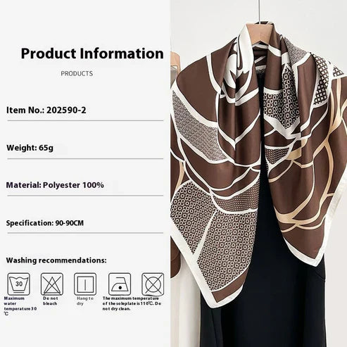 Retro Minority Elegant Graceful Outer Shawl – Floral Square Silk Scarf