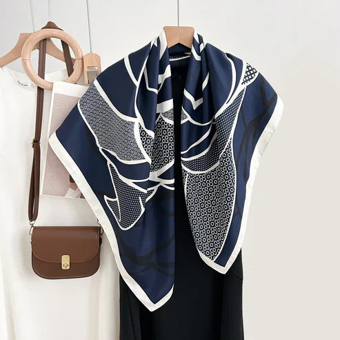 Retro Minority Elegant Graceful Outer Shawl – Floral Square Silk Scarf