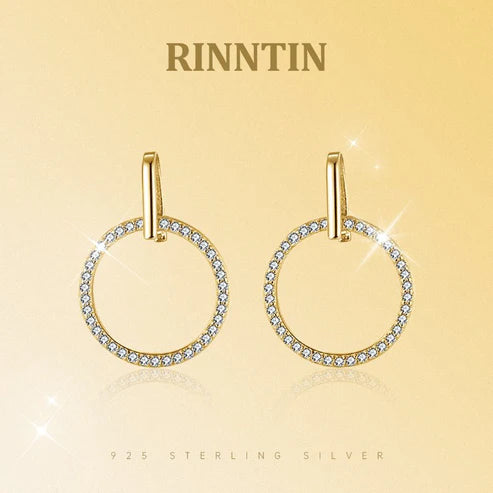 S925 Sterling Silver Hollow Circle Diamond Stud Earrings – Korean Style