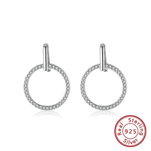 S925 Sterling Silver Hollow Circle Diamond Stud Earrings – Korean Style