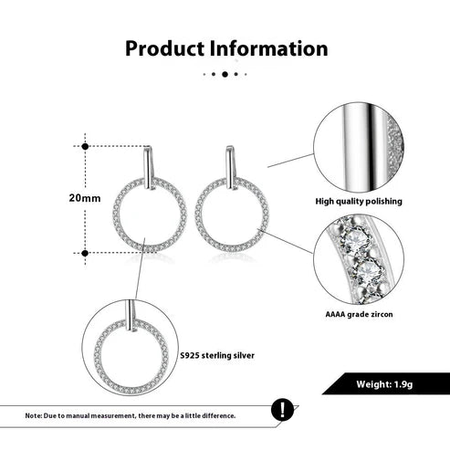 S925 Sterling Silver Hollow Circle Diamond Stud Earrings – Korean Style