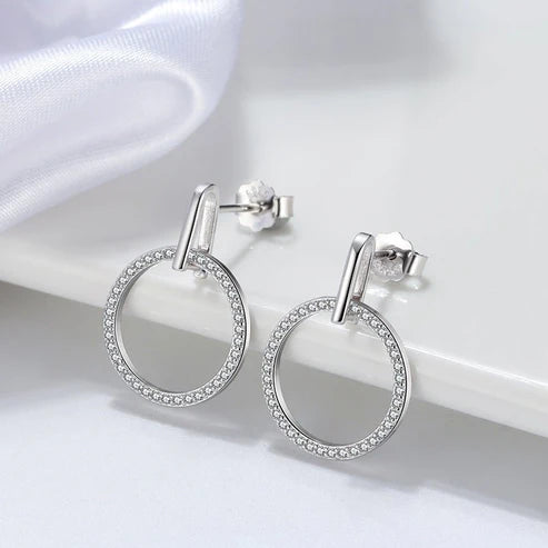 S925 Sterling Silver Hollow Circle Diamond Stud Earrings – Korean Style