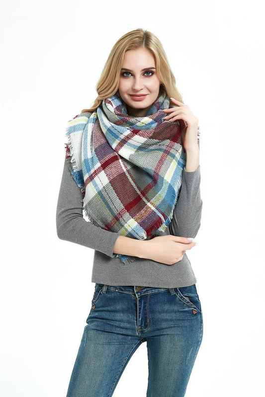 Square Talma Plaid Blanket Scarf – Oversized Neck Warmer for Autumn & Winter