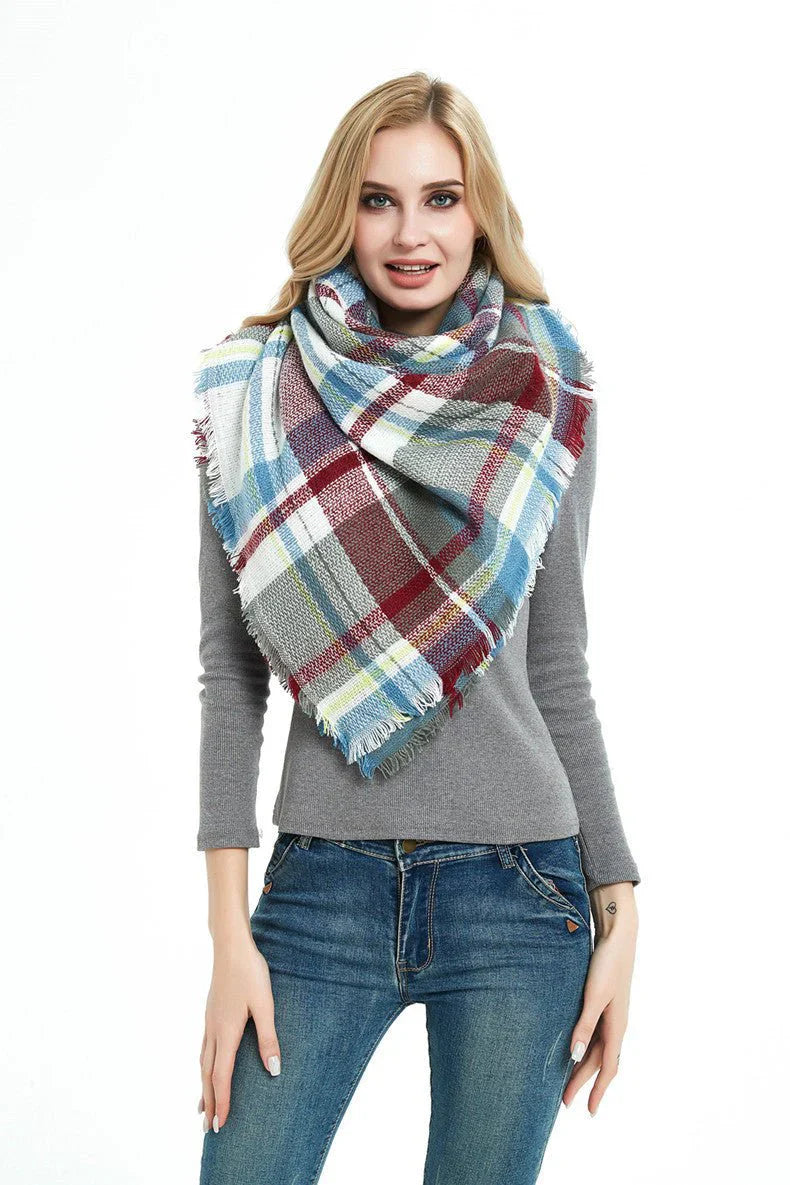 Square Talma Plaid Blanket Scarf – Oversized Neck Warmer for Autumn & Winter