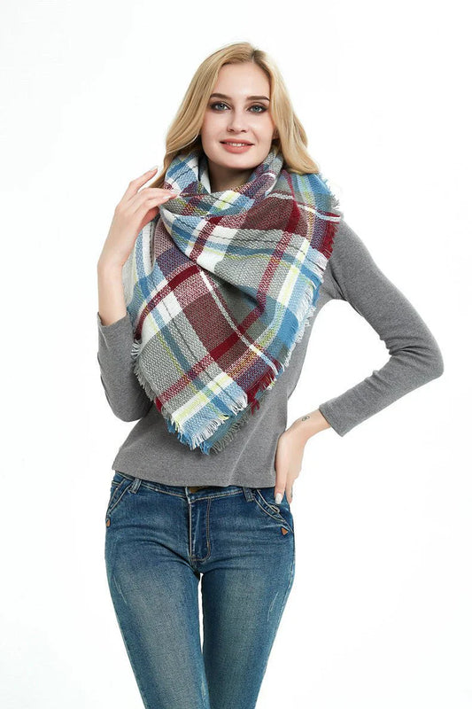 Square Talma Plaid Blanket Scarf – Oversized Neck Warmer for Autumn & Winter