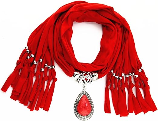 Women's Scarf with Necklace Jewelry – Elegant Pendant Infinity Scarf