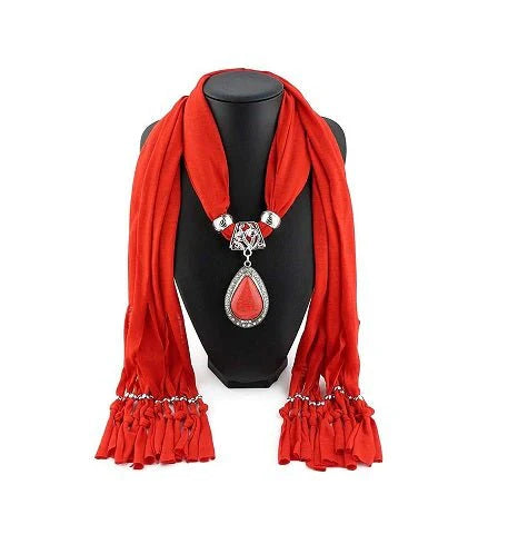 Women's Scarf with Necklace Jewelry – Elegant Pendant Infinity Scarf