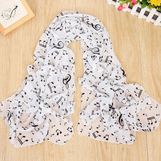 Women’s Note Print Chiffon Silk Scarf – Lightweight Fashion Accessory for All Seasons