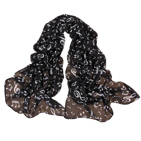 Women’s Note Print Chiffon Silk Scarf – Lightweight Fashion Accessory for All Seasons