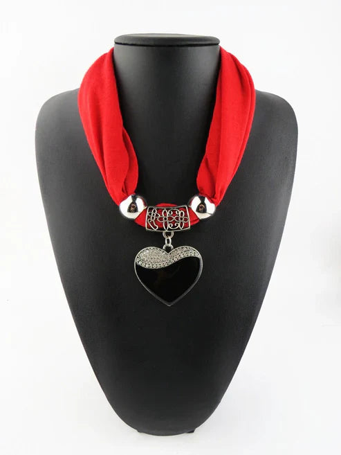 Heart Pendant Scarf – Stylish Women’s Monochrome Jewelry Scarf
