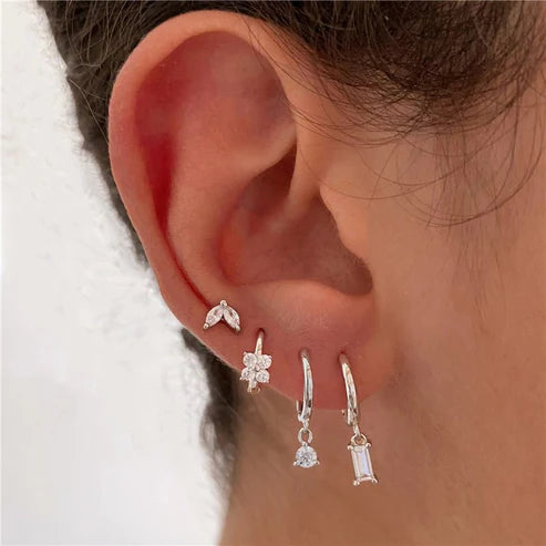 Women’s Geometric Flower Zircon Earrings – Gold & Platinum Folded Style