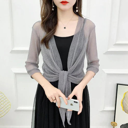 Women's Gold & Silver Silk Mesh Shawl – Elegant Lightweight Wrap for Summer & Autumn