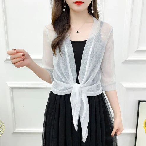 Women's Gold & Silver Silk Mesh Shawl – Elegant Lightweight Wrap for Summer & Autumn